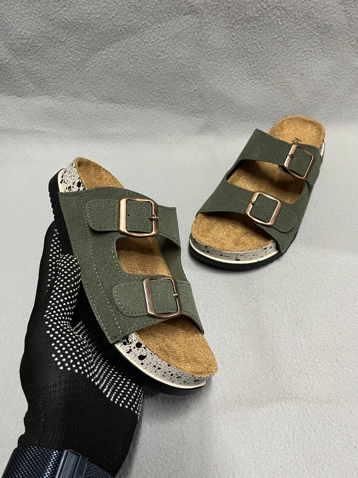 Kickonn Women Green Dual-Strap Slip-On Flat.