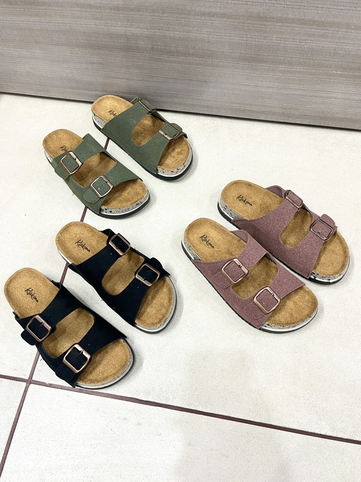 Kickonn Women Black Dual-Strap Slip-On Flat.