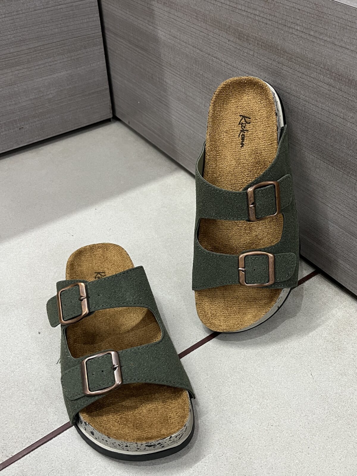 Kickonn Women Green Dual-Strap Slip-On Flat.