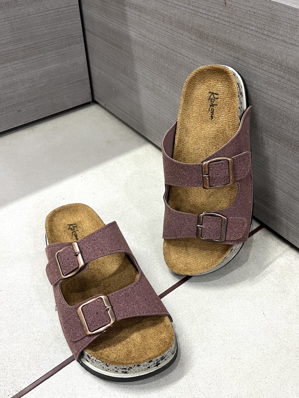 Kickonn Women Purple Dual-Strap Slip-On Flat.