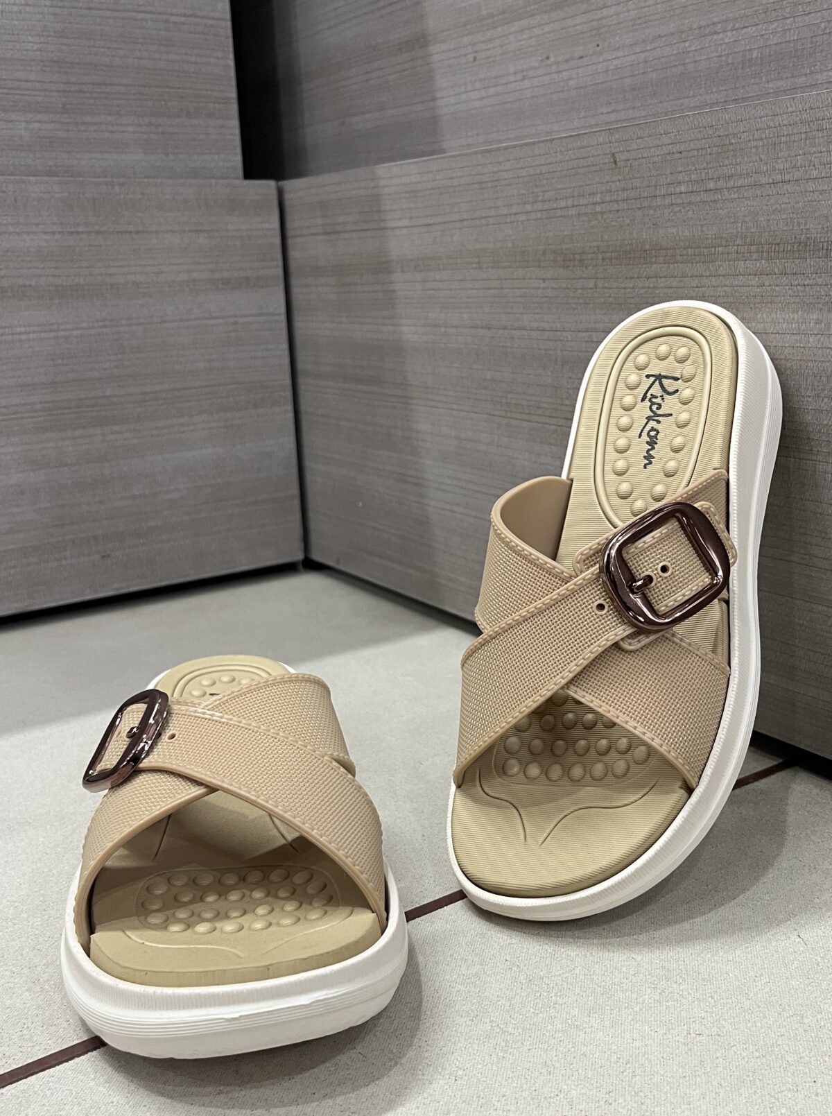 Kickonn Women Brown cross-strap platform sandal