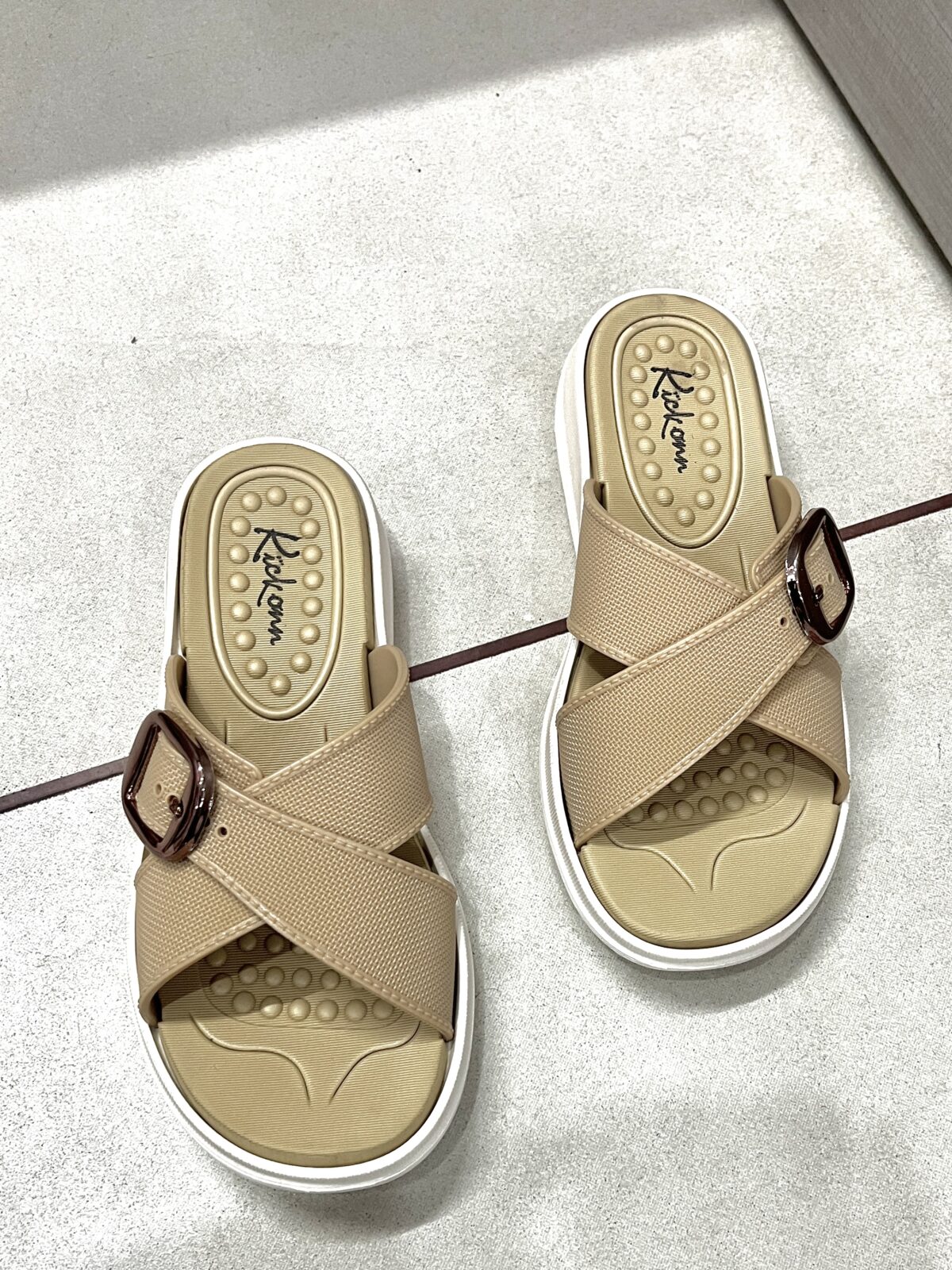 Kickonn Women Brown cross-strap platform sandal