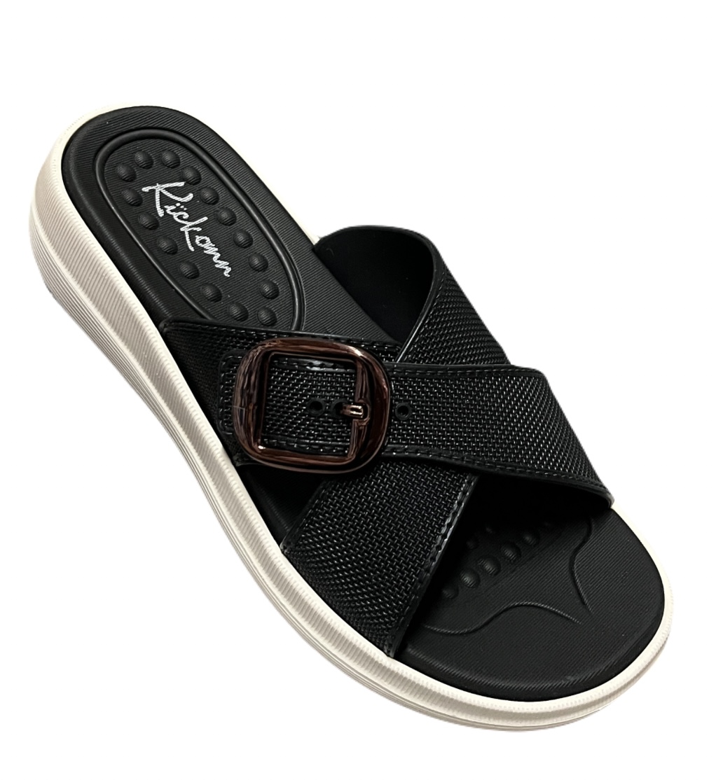 Kickonn Women Black cross-strap platform sandal