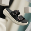 ALZADO Women BLACK Dual-Strap Slip-On Flat.