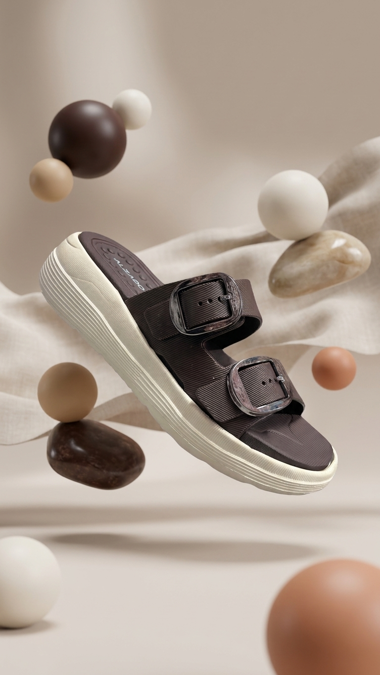 ALZADO Women BROWN Dual-Strap Slip-On Flat.