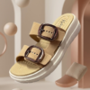 Kickonn Women BROWN Dual-Strap Slip-On Flat.