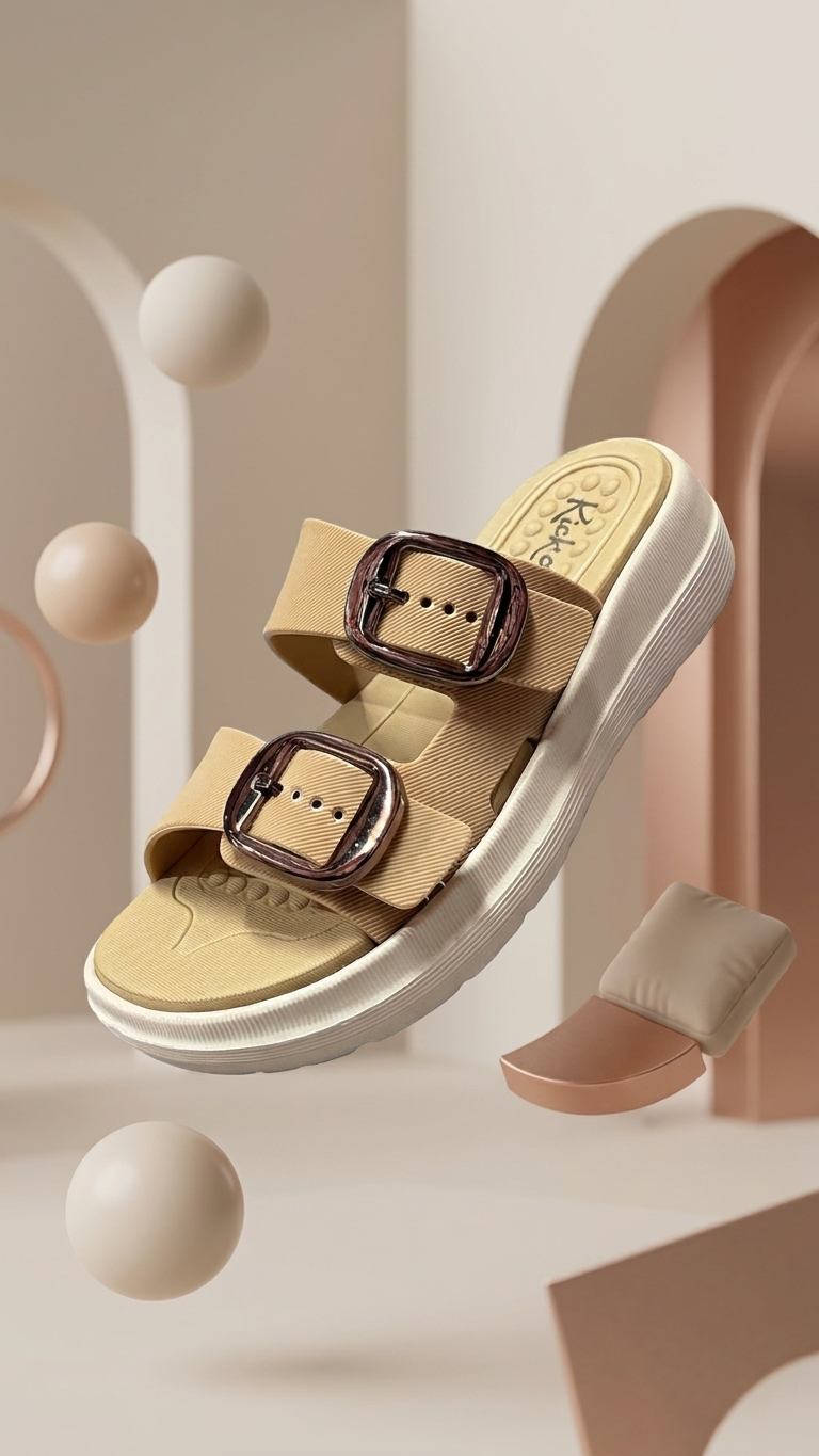 Kickonn Women BROWN Dual-Strap Slip-On Flat.