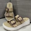 Kickonn Women BROWN Dual-Strap Slip-On Flat.