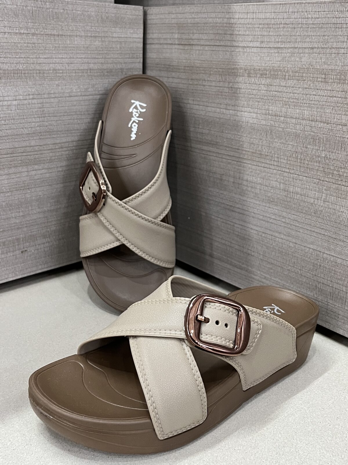 IMG_5152 Kickonn Women KHAKI Dual-Strap Slip-On Flat.