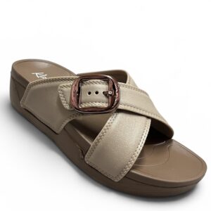 Kickonn Women KHAKI Dual-Strap Slip-On Flat.