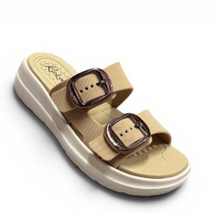Kickonn Women BROWN Dual-Strap Slip-On Flat.