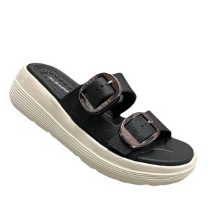 ALZADO Women BLACK Dual-Strap Slip-On Flat.