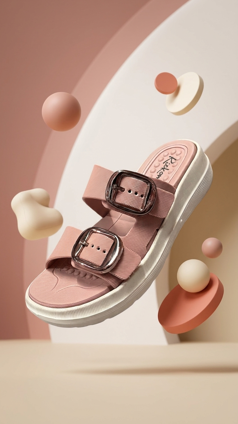Kickonn Women PEACH Dual-Strap Slip-On Flat.
