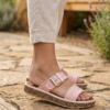 Kickonn Women S.PINK Dual-Strap Slip-On Flat.