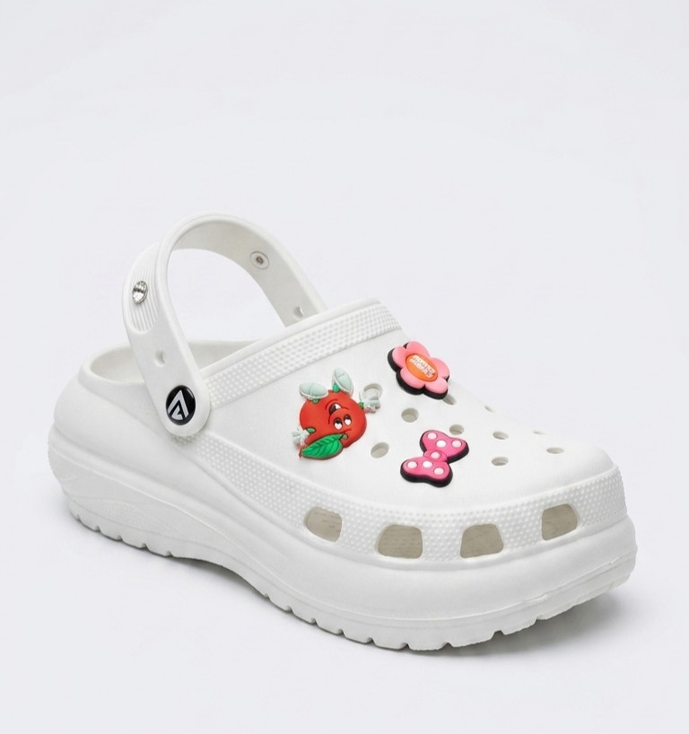 ALZADO Women’s Clogs with Studded Backstrap & Charms White CLARA