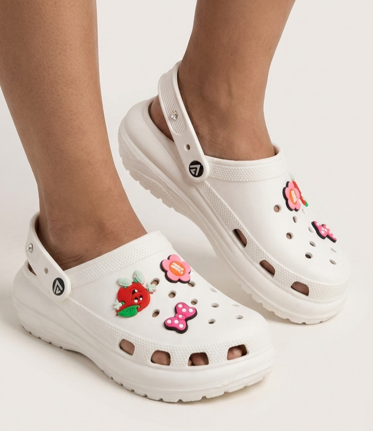 ALZADO Women’s Clogs with Studded Backstrap & Charms White CLARA