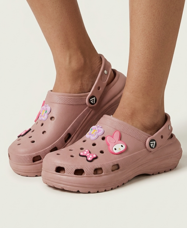 ALZADO Women’s Clogs with Studded Backstrap & Charms Peach CLARA