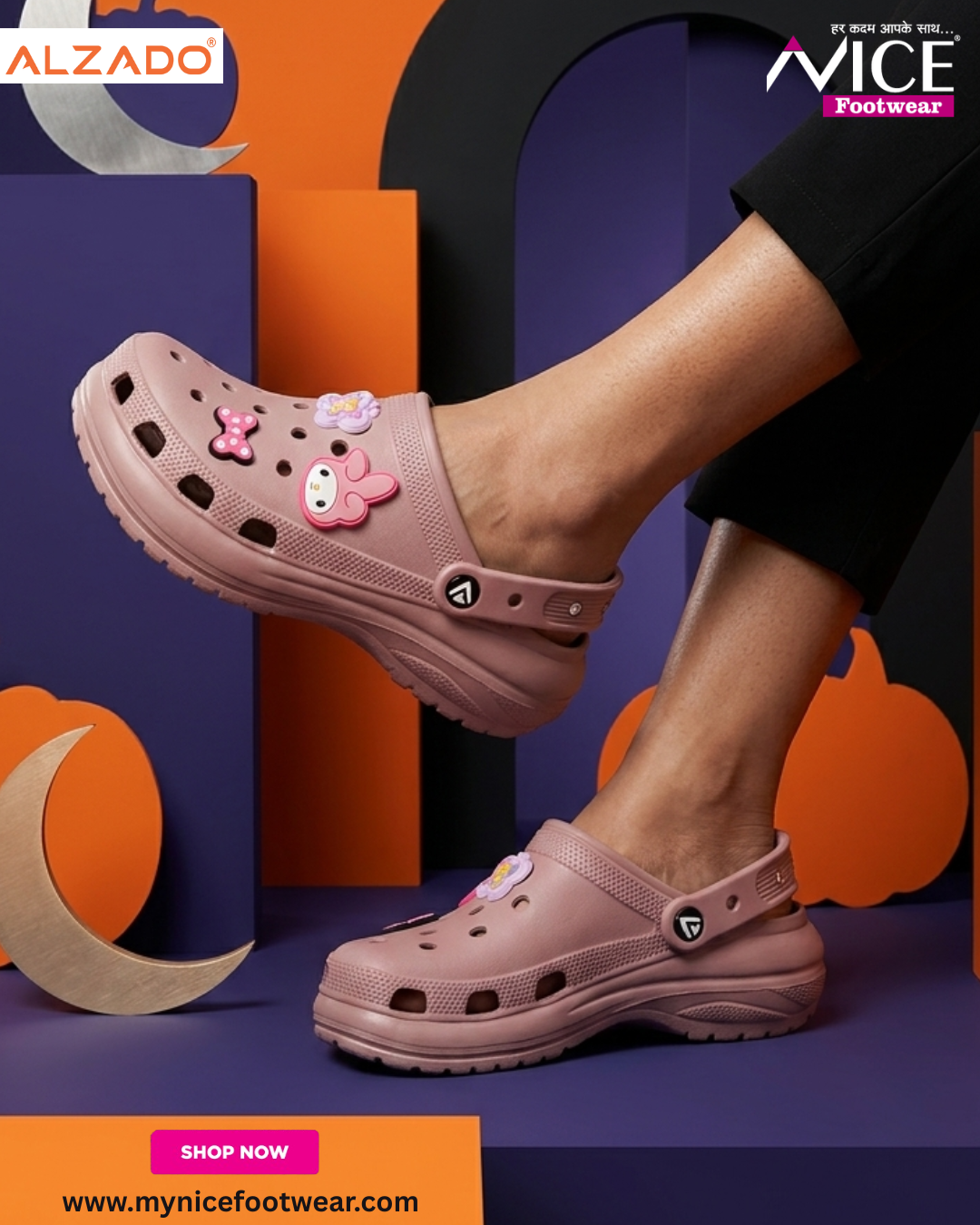 ALZADO Women’s Clogs with Studded Backstrap & Charms Peach CLARA