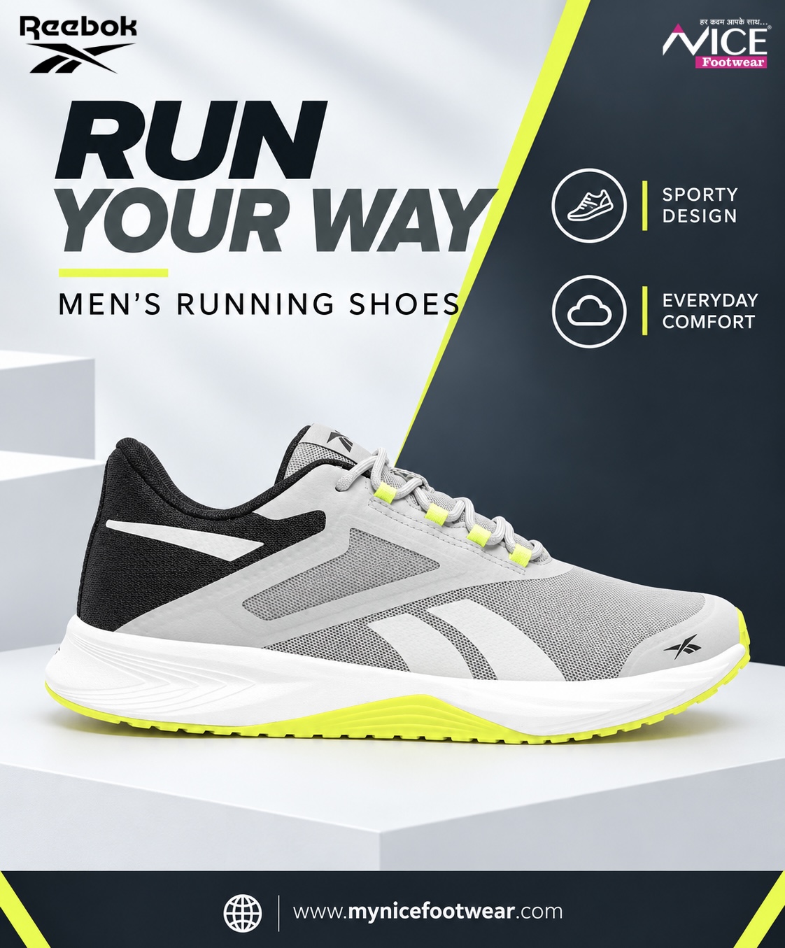 Untitled design REEBOK Fresh Flight – Men GREY Running Shoes RMSORA3473